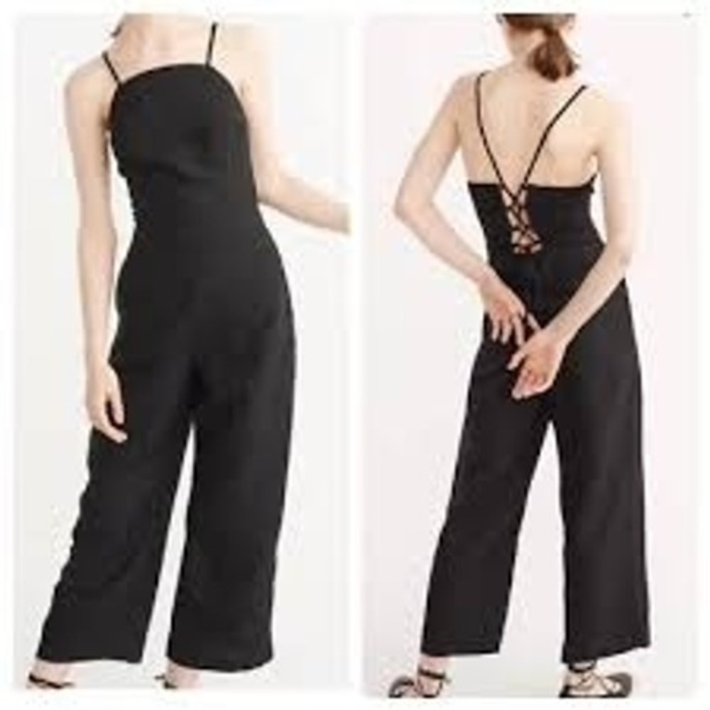Abercrombie & Fitch Jumpsuit Size 0 Blue Lace Up Back Wide Leg Denim Boho Casual